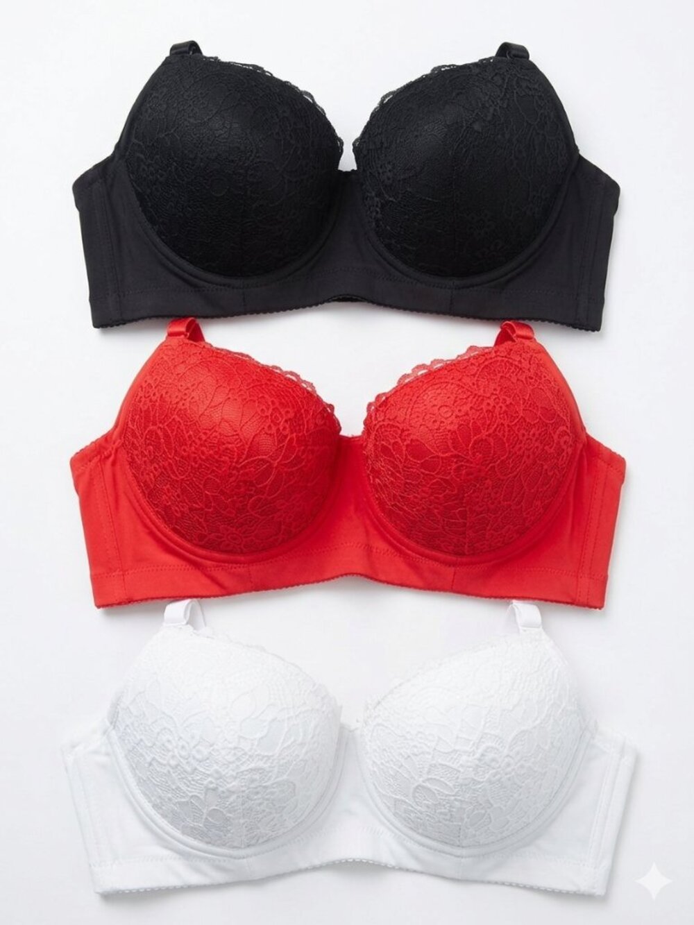 This 3-piece lace bra set WHITE, RED, BLACK